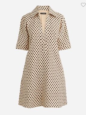 J.Crew 100% Linen Polka Dot Popover Shift Dress Tan Black XS
